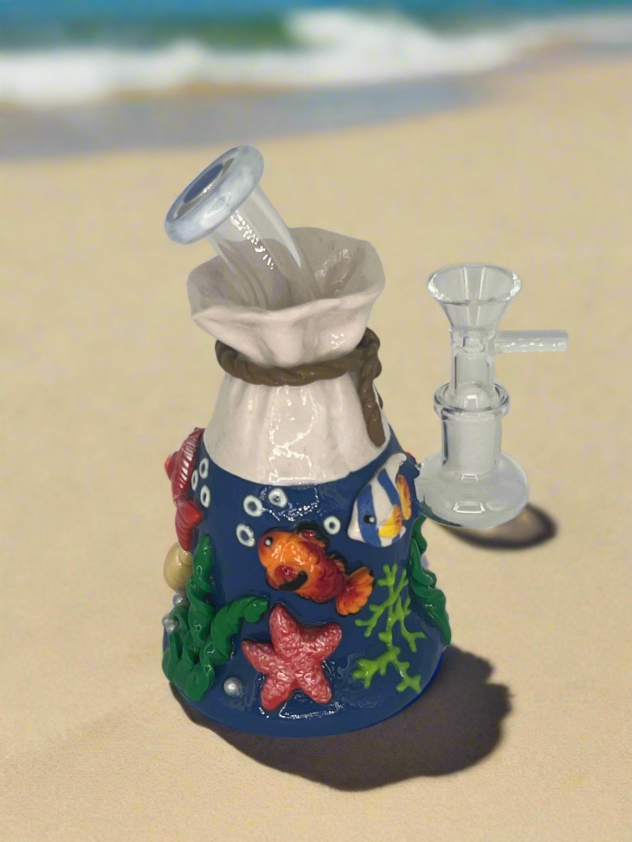 Ocean-Themed 3D Hand-Painted Glass Bong