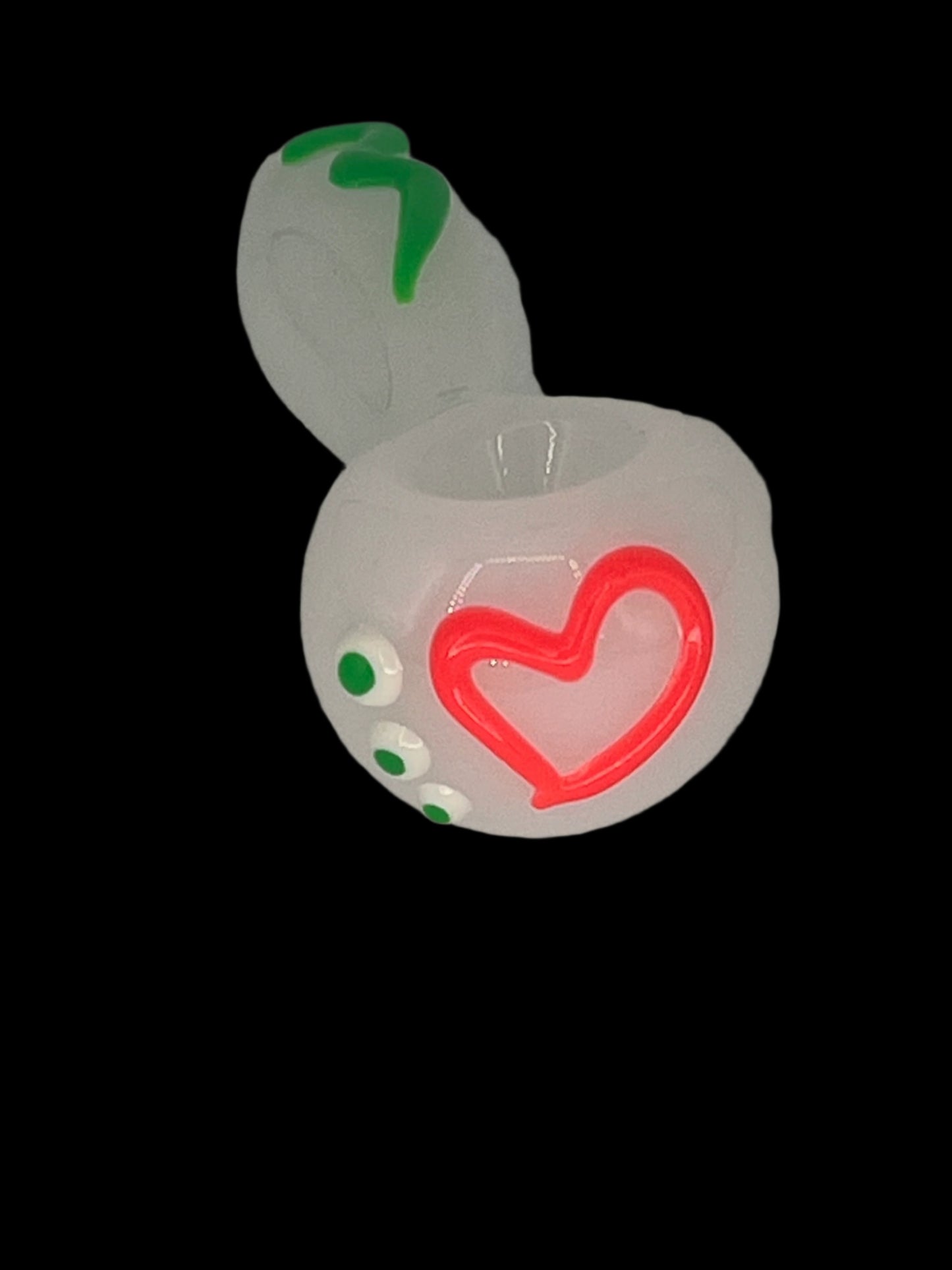 4" Glow-in-the-Dark White Glass Pipe with Hot Pink Heart