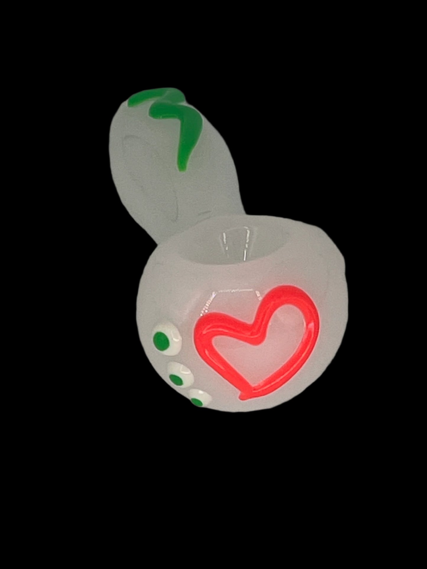 4" Glow-in-the-Dark White Glass Pipe with Hot Pink Heart