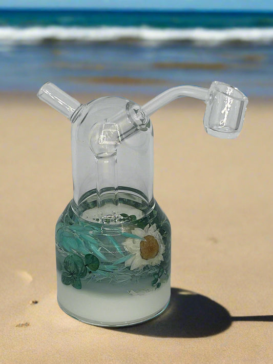 Real Flower Glass Dab Rig with Quartz Banger