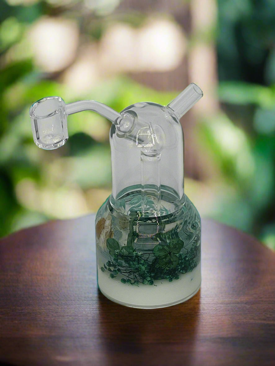 Real Flower Glass Dab Rig with Quartz Banger