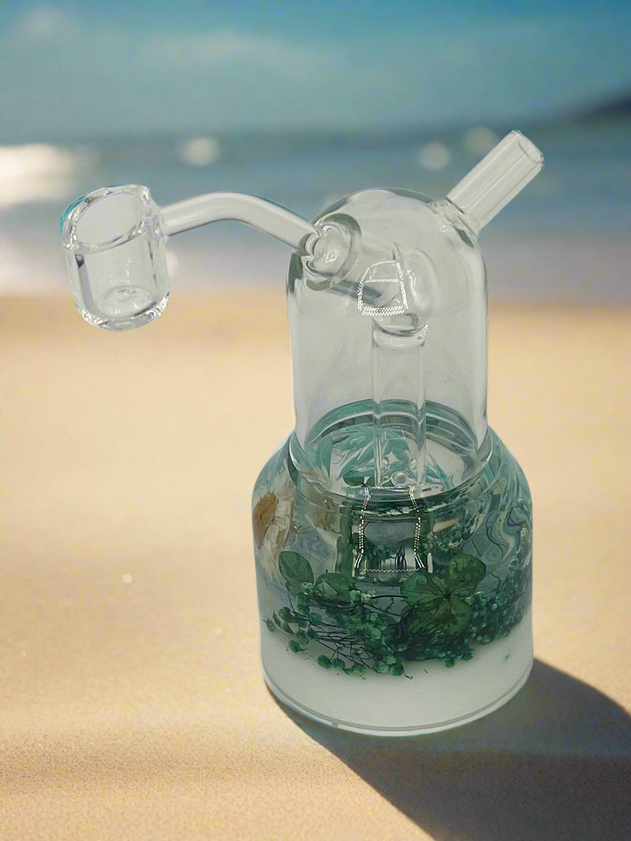 Real Flower Glass Dab Rig with Quartz Banger