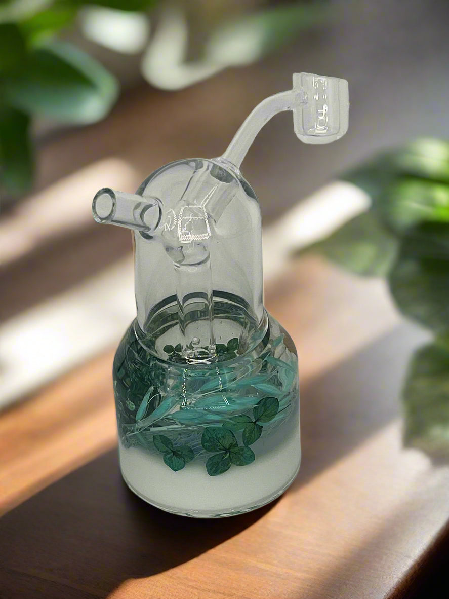 Real Flower Glass Dab Rig with Quartz Banger