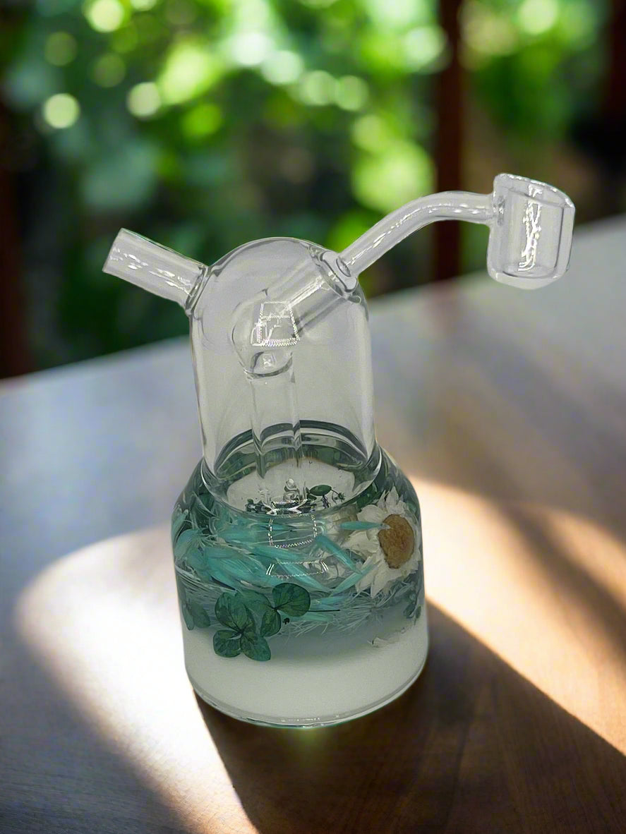 Real Flower Glass Dab Rig with Quartz Banger